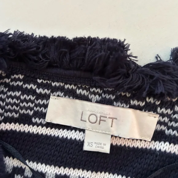 Loft 100% Cotton Knit Open Cardigan Navy/Cream Size XS Lady Jacket - Picture 6 of 8